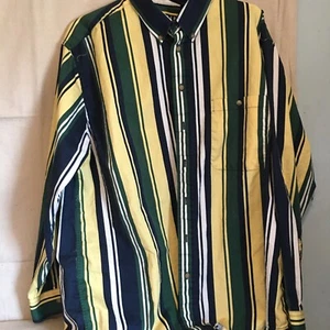 Vtg Trader Bay Mens XL Shirt Button Front LS Striped Blue Gold Cotton - Picture 1 of 3