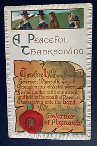 Postcard Thanksgiving Embossed AS Meeker Willliam Bradford Plymouth C83 - Picture 1 of 2