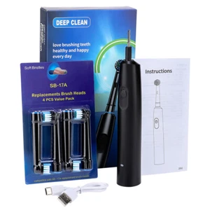 Electric Toothbrush Rotating Brush with 4 Heads Timer 5 Modes USB Rechargeable - Picture 1 of 20