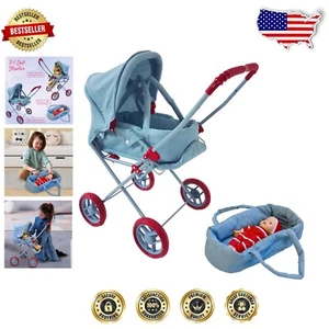 3-in-1 Baby Doll Stroller Play Set with Removable Bassinet & Canopy for Toddlers - Picture 1 of 9