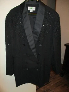 Vtg John Meyer Wool Black Beaded Formal Button Blazer Jacket Duster sz 16 - Picture 1 of 7