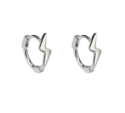 Trendy Lightning Bolt Design Classic Wedding Hoop  935 Silver Earrings For Man - Image 1 of 4