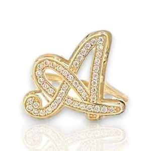 Initial Ring CZ - 10K Yellow Gold - Picture 1 of 7