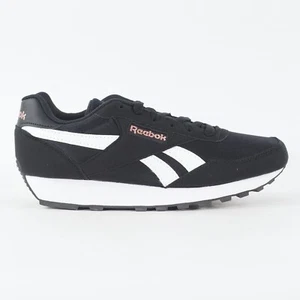 Womens Reebok Rewind Run FX2957 Black White Fabric Lace Up Casual Trainers - Picture 1 of 7