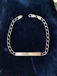 Bracciale Vintage Argento Sterling Inciso Chevron ID Targa Nome Piatto Curb Link - Foto 1 di 8