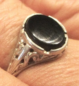 STERLING SILVER LARGE OVAL ONYX SET DRESS RING SIZE V - Picture 1 of 2