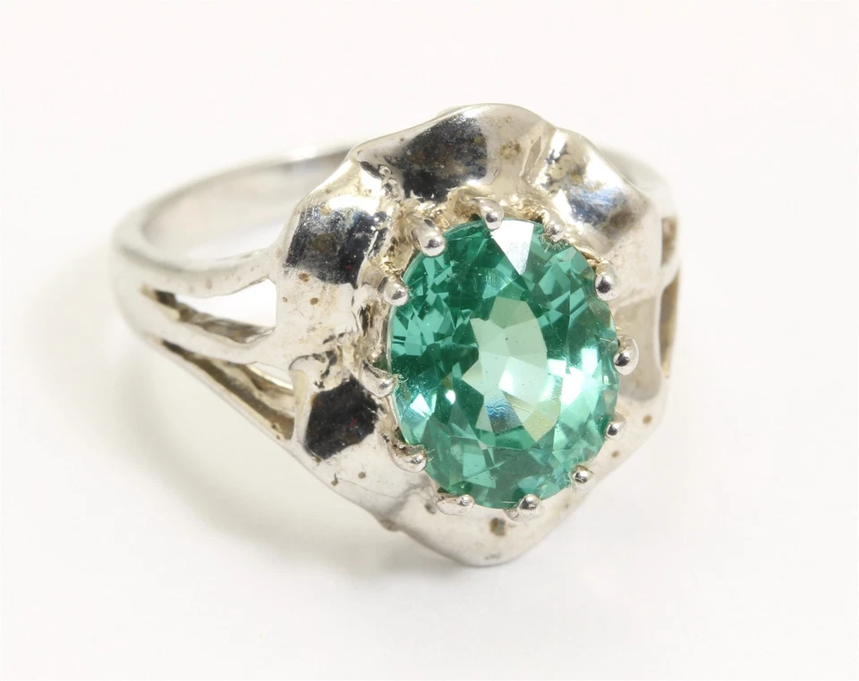 Vintage Sterling Silver Small Synthetic Paraiba Tourmaline Ring Sz4.75/5 - Image 1 of 4