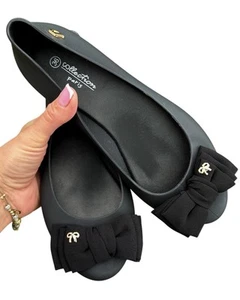 BEQUEME GUMMI SCHWARZE MELISKI BALLERINAS MIT SCHLEIFE DAMENSCHUHE - Bild 1 von 13