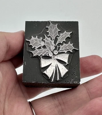 Bloco de impressão tipográfica de jornal vintage Natal visco azevinho baga  - Imagem 1 de 4