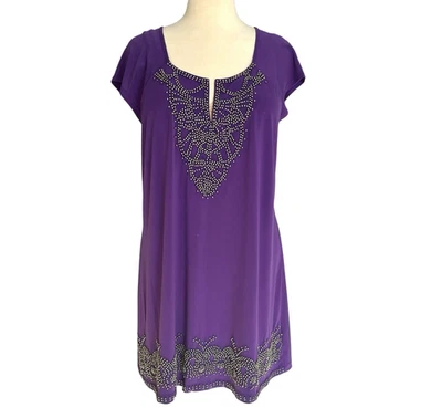 ECI Woman Blouse Sx 2X Purple Embellished Beaded Cap Sleeves Scoop V-neck - Image 1 of 4