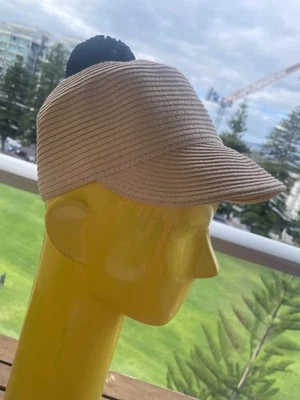 Sportsgirl Straw Cap Hat With Black Pom Pom Paper Straw ECO Sweet Fun Happy - image 1 of 4