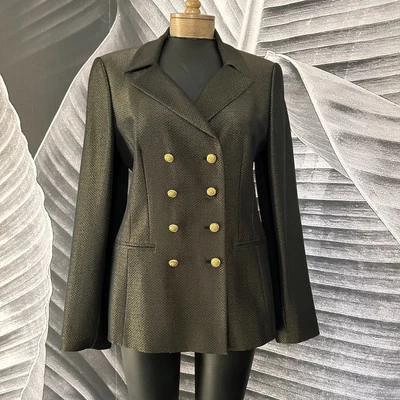 Vintage Escada Sz 38 Double Breasted Blazer Margaretha Ley Gold Black Gorgeous - Image 1 of 4