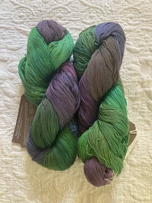 Araucania Yarn Lonco Multy 100% Mercerized Cotton ~LOT OF 2~ Green Purple - Image 1 of 3