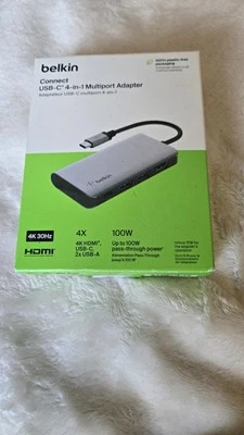 Belkin - USB-C 4 in 1 Multiport Adapter - 4K HDMI - Gray - NEW - Image 1 of 3