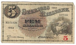 Banknote Sweden 5 Kronor P33ai 1952 - Imagen 1 de 2