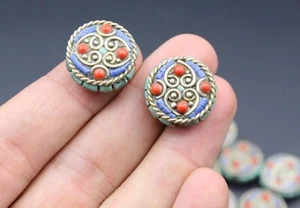 5Pcs Nepalese Tibetan Beads Flat Colorful Beads, 15mm x 15mm Rondelle Beads, - Picture 1 of 6
