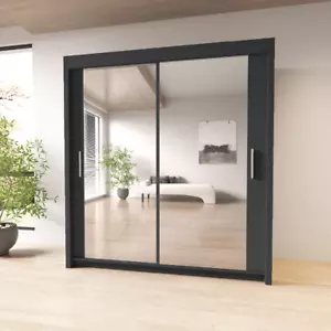 Modern Mirror 2&3 Sliding door Wardrobe for bedroom Milan 4 Colors 6 Sizes - Picture 1 of 13