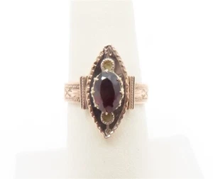 8k Yellow Gold ~7x5mm Oval Garnet & Seed Pearl Marquise Shape Ring Size 6.75 - Picture 1 of 5