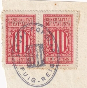 Etiquetas SCW Cataluña Edifil 2928 X 2 sobre fragmento JUTJAT POPULAR PUIG REIG (1388 - Imagen 1 de 1