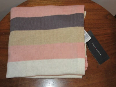 TOMMY HILFIGER COMPANY STORE MUJER INFINITY BUFANDA RAYAS BEIGE ROSA OS 18"x68" Foto 1 de 4