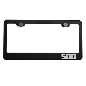 Matte Black License Plate Frame Silver 500 Laser Etched Metal Screw Cap - Picture 1 of 8