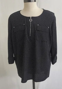 Cathy Stretch Tunika schwarz & weiß Polka Dod 1/4 Reißverschluss Shirt Oberteil Pullover Größe XL - Bild 1 von 8