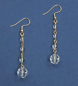 Graduated clear crystal bead gold plated dangle earrings EAR240006 - Picture 1 of 1