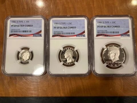 1981 S Type 1 NGC PF69 Set Dime Quarter Half Dollar Proof T-1 PR69 Cover