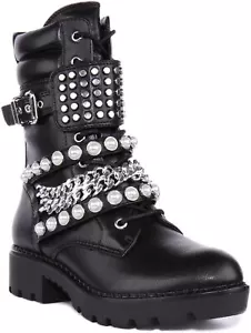 Botas Vegan De Mujer Buffalo Wave Cambat Altas De Encaje Negras UK 3-7 - Imagen 1 de 6