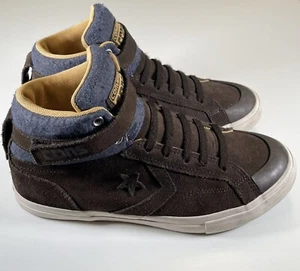 Converse Shoes Cons Mens 6 Brown Leather All Star Blue High Top Sneakers Skate  - Picture 1 of 11