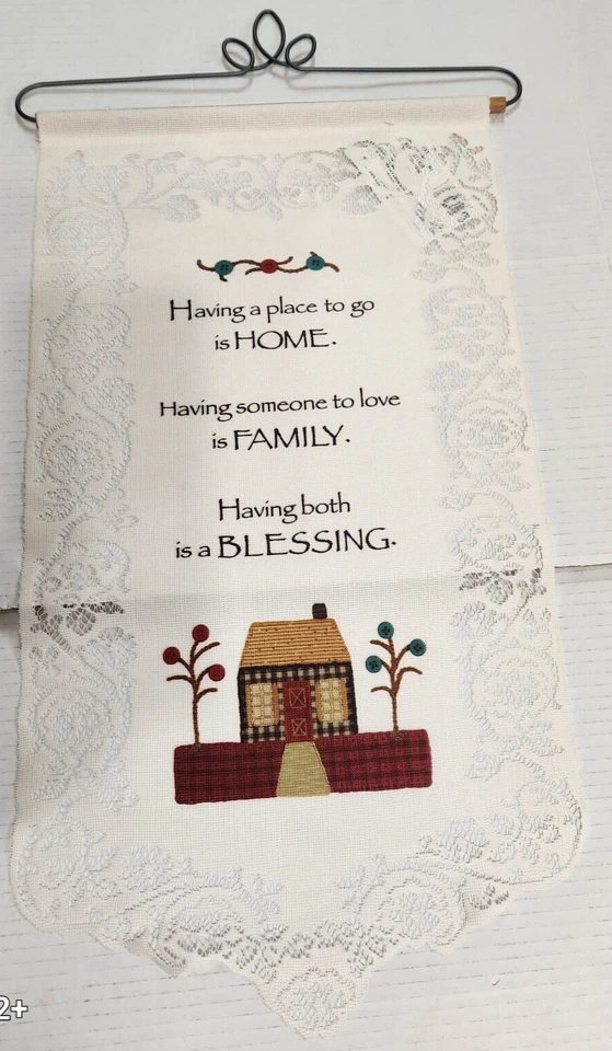 Tapestry Home Family Blessing Wall Decor Ecru USA 25"x12" Heritage 蕾丝 — 第 1/4 张图片