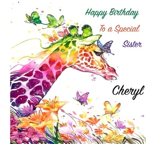 Giraffe Handmade PERSONALISED Birthday Greeting Card Mum Daughter Sister Grandma - Picture 1 of 1