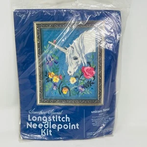 NEW Vtg Something Special Long Stitch Needlepoint Kit Unicorn Floral 30220 1981 - Picture 1 of 14
