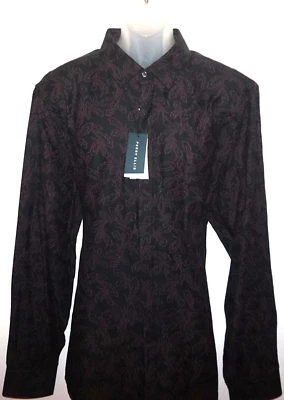 Perry Ellis Long Sleeve Shirt Tall 3XLT Black & Burgundy Geometric Print NWT - Image 1 of 4