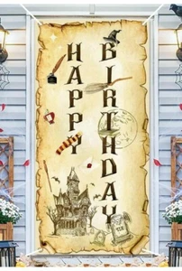 HAPPY BIRTHDAY WIZARDS HANGING DOOR SIGN BANNER BACKDROP PARTY HARRY POTTER - Picture 1 of 2