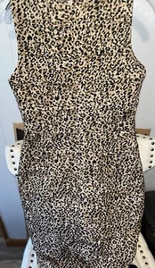 Calvin Klein Size 8 Animal Print Dress Ruched Pleated Back Zip Knee Length - Picture 1 of 5