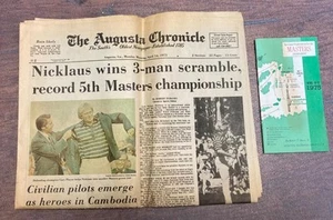1975 Masters Golf Tournament Spectator Guide Jack Nicklaus 5th Win & Newspaper - Picture 1 of 2