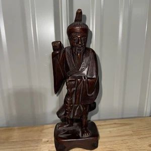 Hand Carved Wooden Chinese Fisherman 9” Nice Detail - Picture 1 of 5
