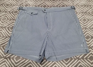Todd Snyder Shorts Mens 33 Blue White Seersucker Riviera Swim Shorts Mesh Lined - Picture 1 of 10