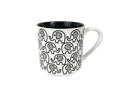 Taza de café Graydon Hall elefantes blanco y negro taza grande baúl elevado afortunado Foto 1 de 4