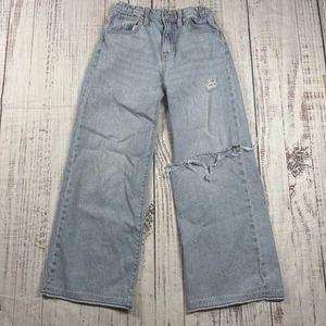 OLD NAVY JEANS GIRLS SIZE 14 BAGGY WIDE LEG ADJUSTABLE WAIST RIPPED DENIM - Picture 1 of 22