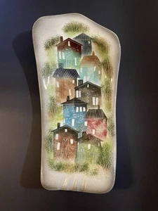 1950s MCM Sascha Brastoff Large Ceramic Tray ‘Rooftops Grey’ Signed On Front - Picture 1 of 7