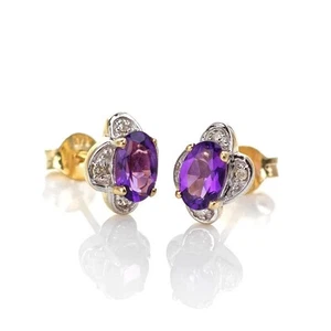 9ct Amethyst Earrings Gold Studs Natural Purple Gemstones 0.86ct - Picture 1 of 12