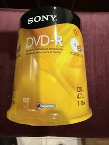SONY DVD-R 4.7GB 100 Pack 120min 4.7GB 1-16X Storage Spindle - NEW SEALED! - Afbeelding 1 van 2