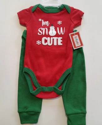 Conjunto de 2 piezas Kidgets Baby 3/6M rojo verde "I'm Snow Linte" traje de vacaciones nuevo con etiquetas Foto 1 de 4