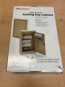 Office Depot High-Security Wall Mountable Locking Key Cabinet 30 Key Tags NIB - Picture 1 of 3