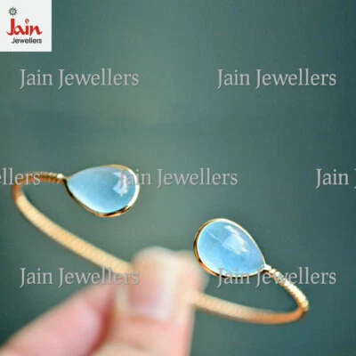 Браслет-манжета из желтого золота 18 карат, 22 карата с синим аквамарином - Изображение 1 из 4