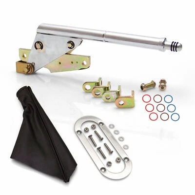 Freno de estacionamiento de emergencia de montaje en piso, bota negra y anillo de ajuste plateado varilla músculo Foto 1 de 4