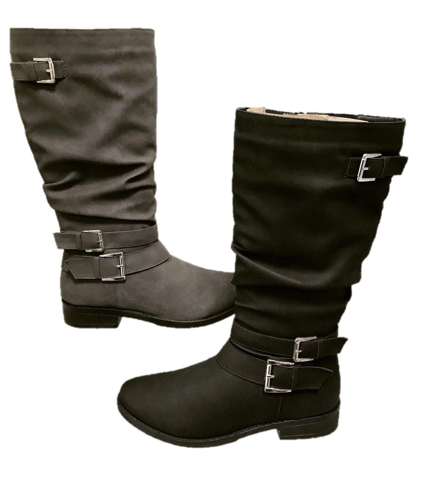 MUJER HEBILLA CREMALLERA TACÓN BAJO MEDIA PANTORRILLA DEBAJO DE LA RODILLA DAMAS BOTAS ZAPATOS Foto 1 de 1