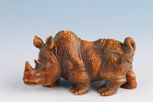 lovely Japanese boxwood hand carved rhinoceros Figure statue netsuke collect - Picture 1 of 7